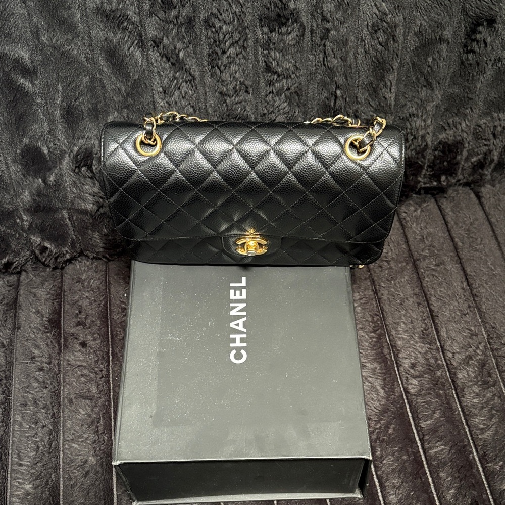 Chanel Black Quilted Shoulder Bag with Gold Accents